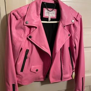 BCBG Bubblegum Pink Cropped Moto Vegan Leather Jacket medium